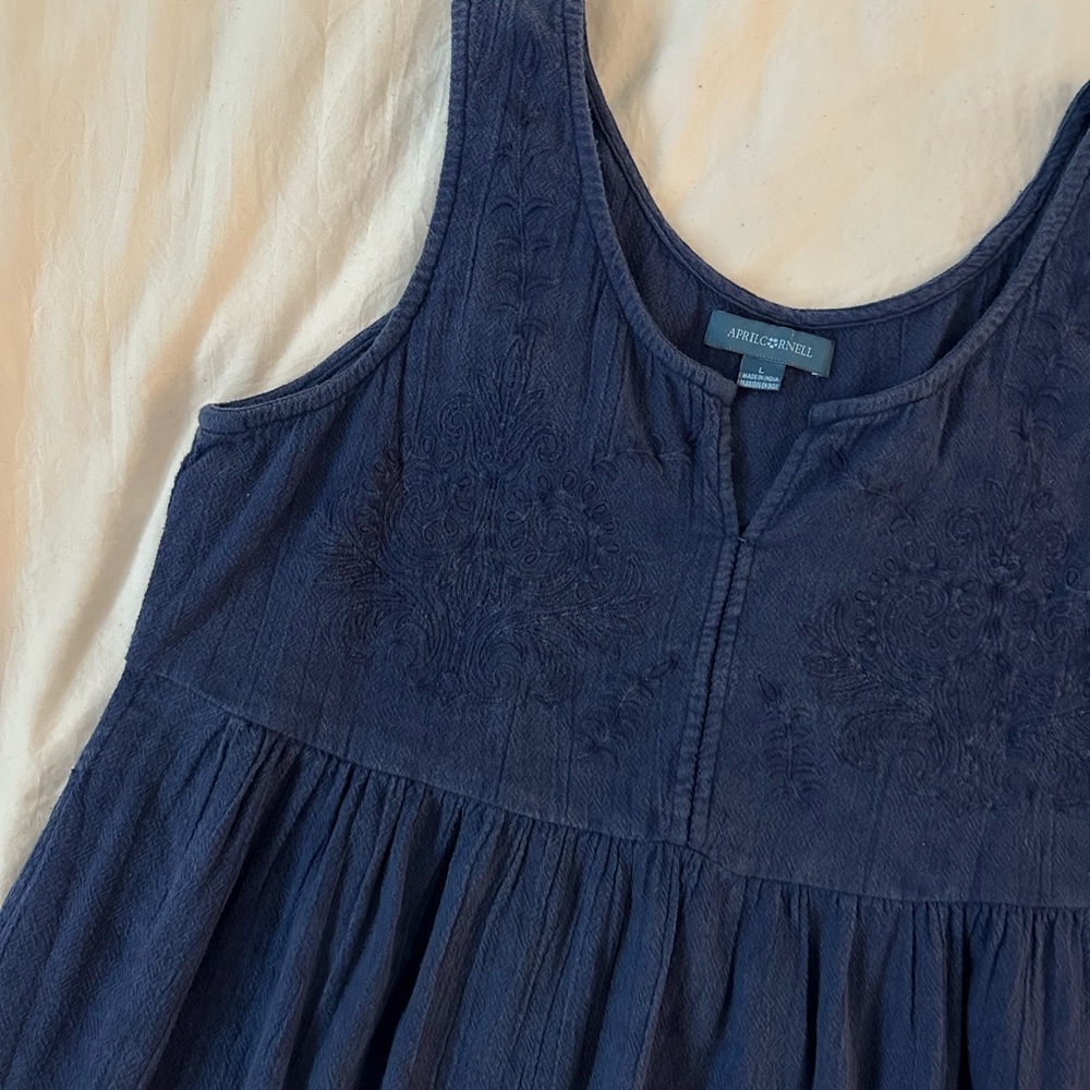 April Cornell Navy Embroidered Pinafore Dress